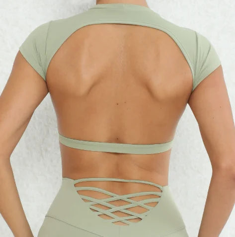 Hearuisavy Sports Shirts Breathable Workout Tops Fitness Sportswear Female Backless Yoga Clothing Sport Crop Tops Women Gym Top