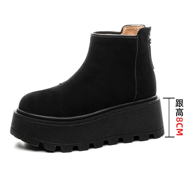Fujin 7cm Suede Cow Genuine Leather Snow Boots Women Ankle Booties Platform Wedge Winter Plush Chelsea Boots Shoes for Women