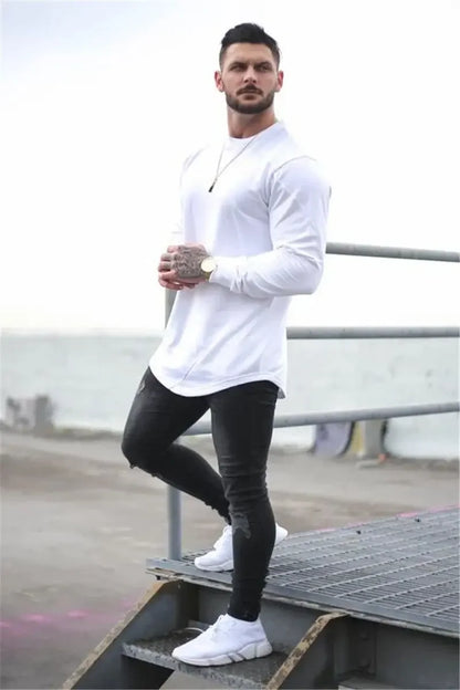 Tops Slim Fit Gym Tight T Shirts for Men Smooth Male Clothes Aesthetic Running Fashion Trends 2025 Casual Long Sleeve Bulk Emo A