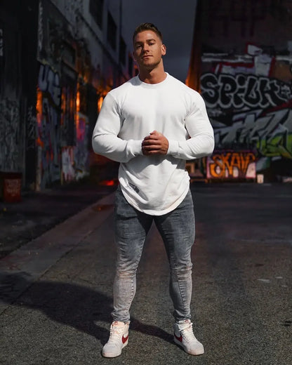 Tops Slim Fit Gym Tight T Shirts for Men Smooth Male Clothes Aesthetic Running Fashion Trends 2025 Casual Long Sleeve Bulk Emo A