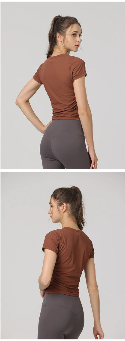 Women's Yoga Tops Sports T-Shirts Sexy Fitness Wear Short Sleeve Yoga Shirts Gym Tops Running Sportswear Sports Tops for Women