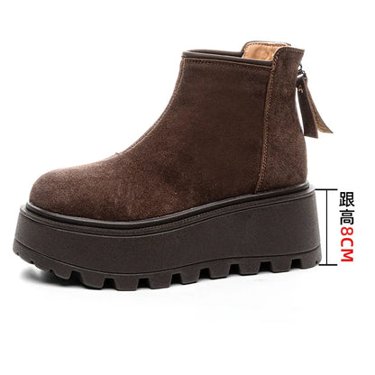 Fujin 7cm Suede Cow Genuine Leather Snow Boots Women Ankle Booties Platform Wedge Winter Plush Chelsea Boots Shoes for Women