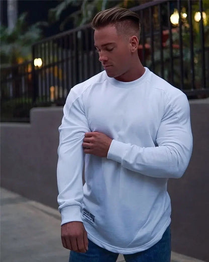 Tops Slim Fit Gym Tight T Shirts for Men Smooth Male Clothes Aesthetic Running Fashion Trends 2025 Casual Long Sleeve Bulk Emo A