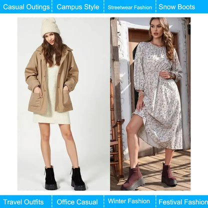 Fujin 7cm Suede Cow Genuine Leather Snow Boots Women Ankle Booties Platform Wedge Winter Plush Chelsea Boots Shoes for Women