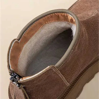 Fujin 7cm Suede Cow Genuine Leather Snow Boots Women Ankle Booties Platform Wedge Winter Plush Chelsea Boots Shoes for Women