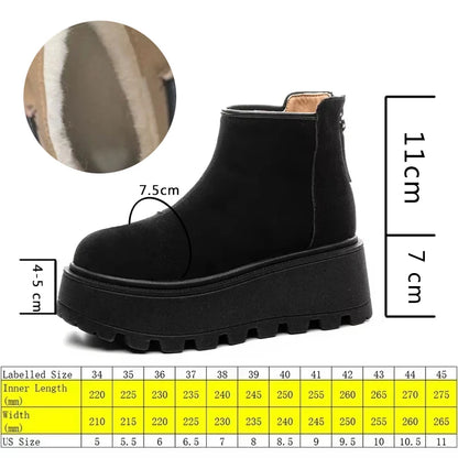 Fujin 7cm Suede Cow Genuine Leather Snow Boots Women Ankle Booties Platform Wedge Winter Plush Chelsea Boots Shoes for Women