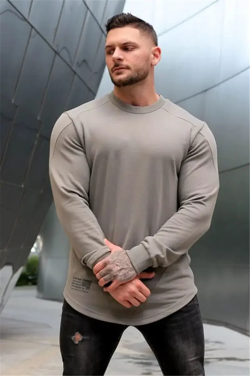 Tops Slim Fit Gym Tight T Shirts for Men Smooth Male Clothes Aesthetic Running Fashion Trends 2025 Casual Long Sleeve Bulk Emo A